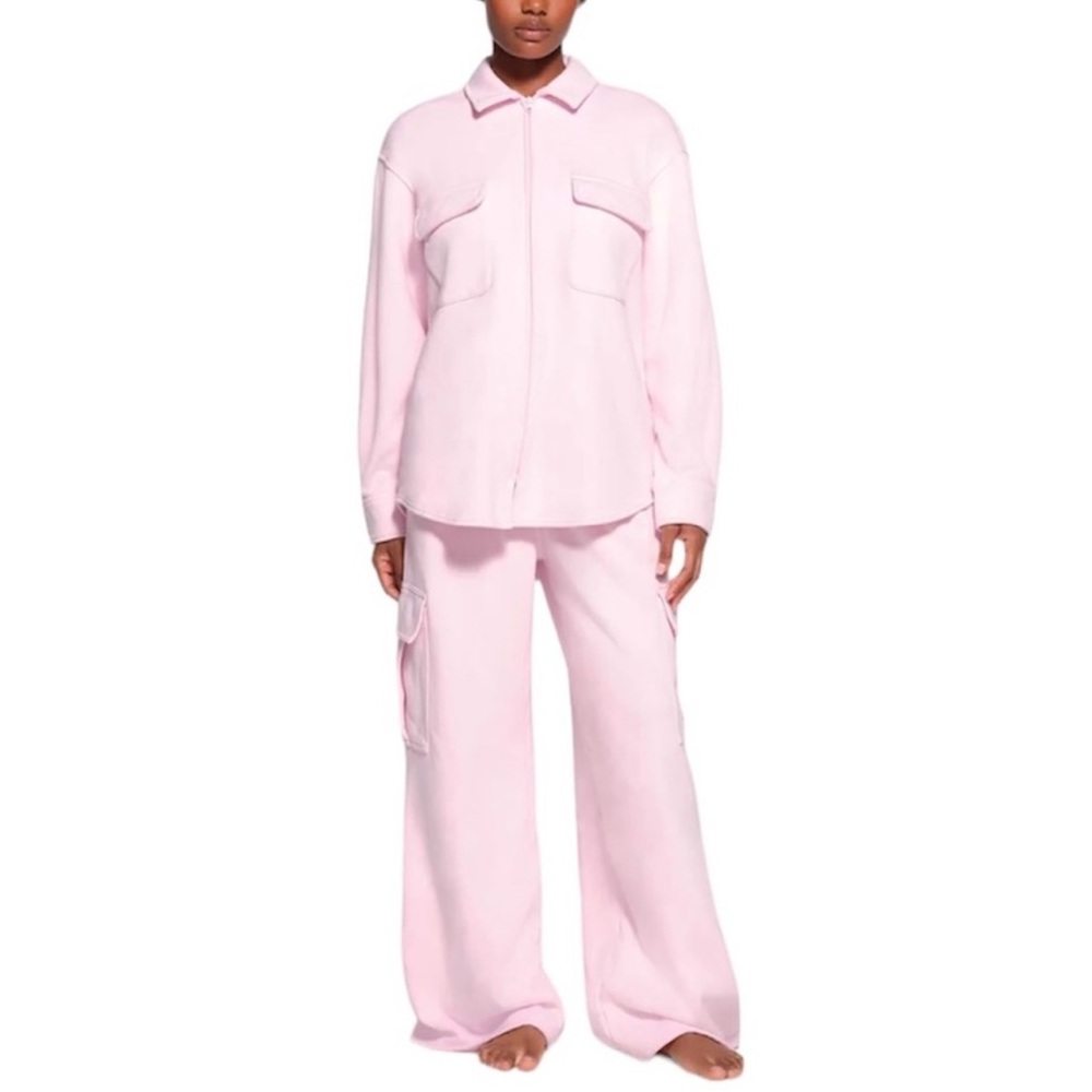Skims Cotton Fleece Zip Up Shirt Jacket in Cherry Blossom size 4X Lounge Cozy - Picture 1 of 10